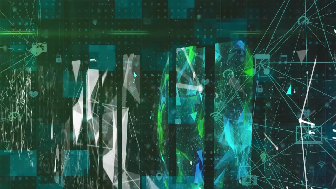 Globe of digital icons against plexus networks