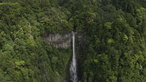 drone shot of nachi taisha waterfall, the biggest of japan, on the kumano dodo trail