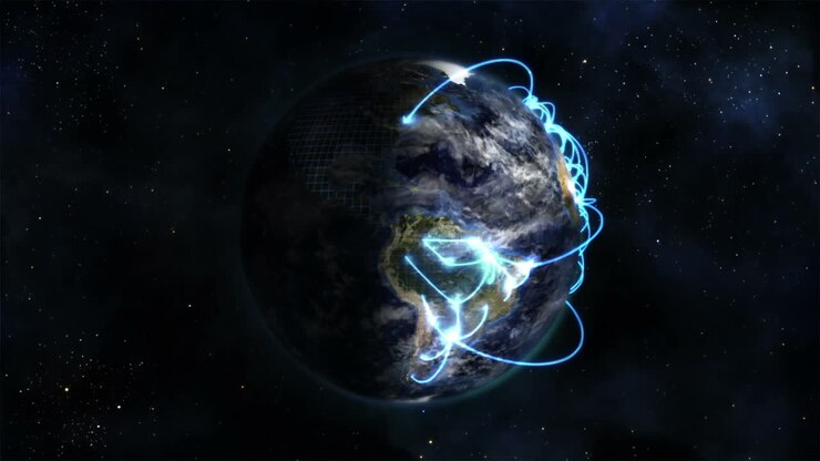 Terra animada com nuvens e estrelas, apresentando imagens da NASA