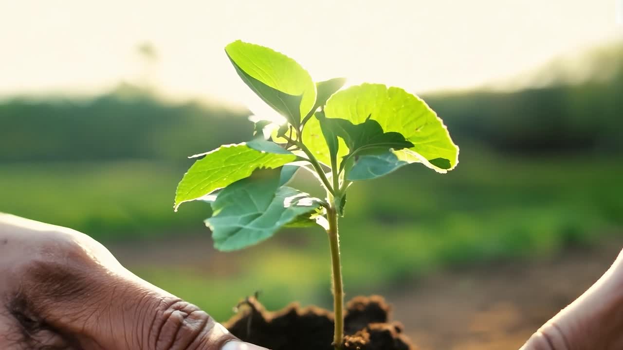 Hands Gently Holding a Small Tree Sapling, Representing Growth and New Life