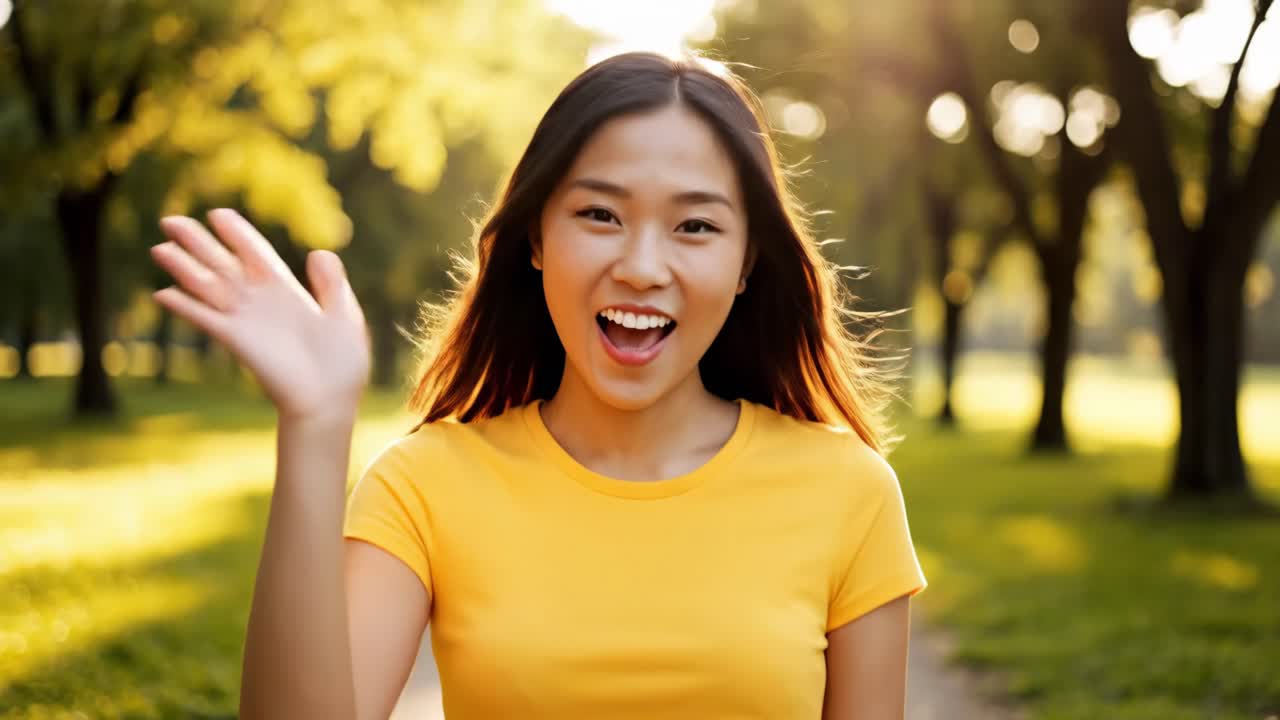 Happy Asian Woman Enjoying a Sunny Day in the Park