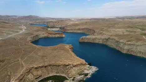 drone footage from the band-e-amir is a series of six stunning lakes located in a mountainous desert area of afghanistan's bamyan province.. january 12, ?2022