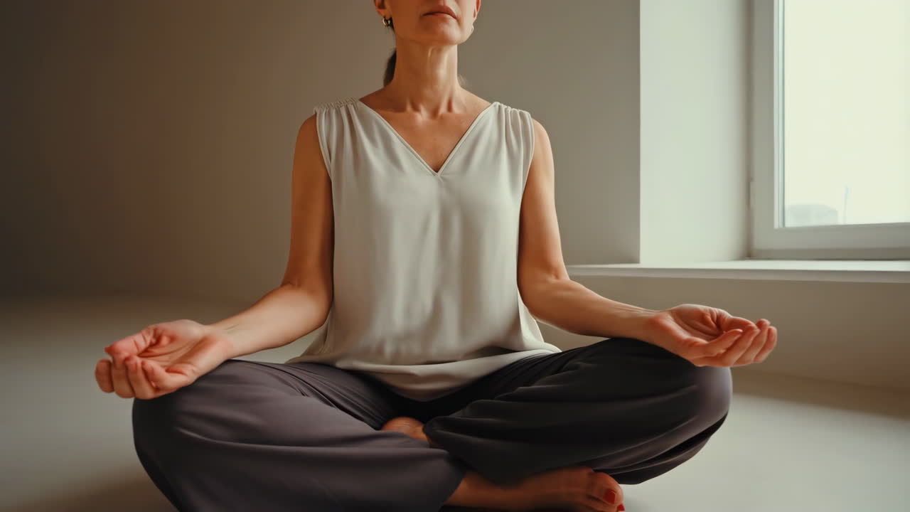 mujer meditando en posición de loto