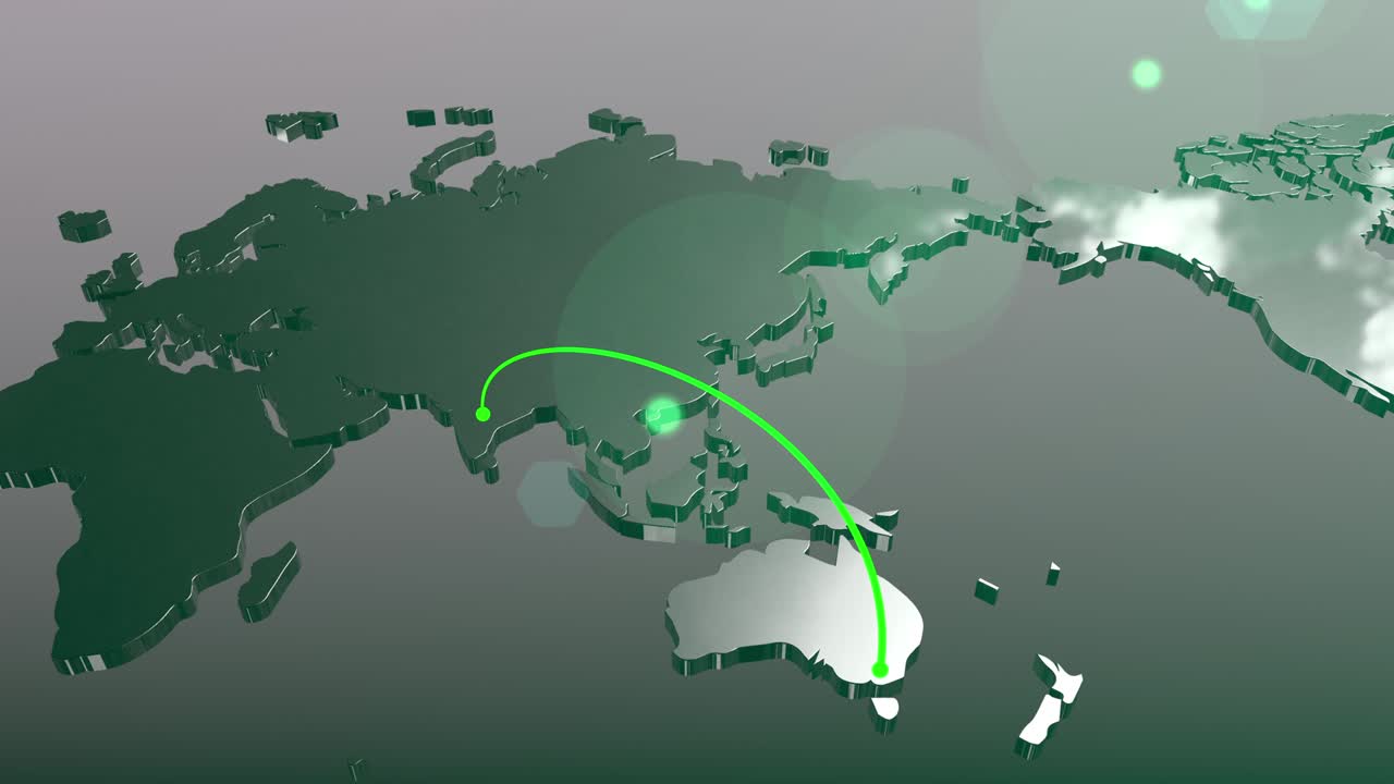 오스트레일리아에서 인도 연결 세계 지도 애니메이션