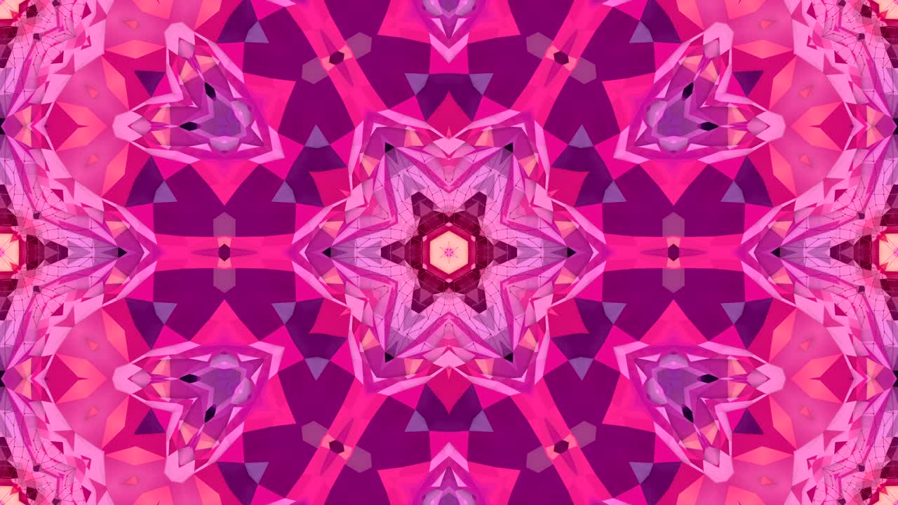 fondo abstracto poli geométrico bajo como un efecto de vidriera o caleidoscopio en movimiento en 4k. animación 3d de bucle, imágenes sin costuras en el popular estilo poli bajo. color rojo v12