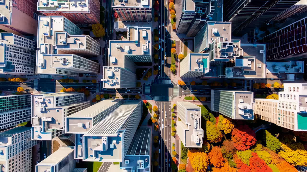 Autumn Aerial View of a City Intersection