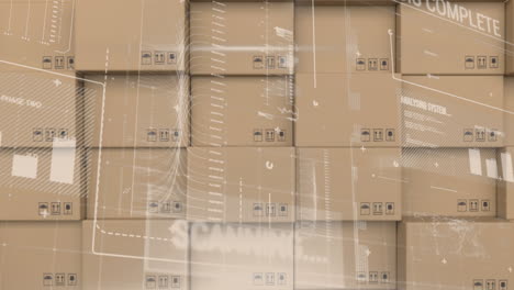 animation of statistics processing over cardboard boxes