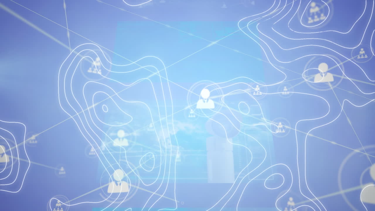 지형 지도 선과 사람 아이콘의 애니메이션과 연결 네트워크