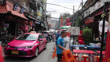 dynamic street scene with pedestrians and vehicles