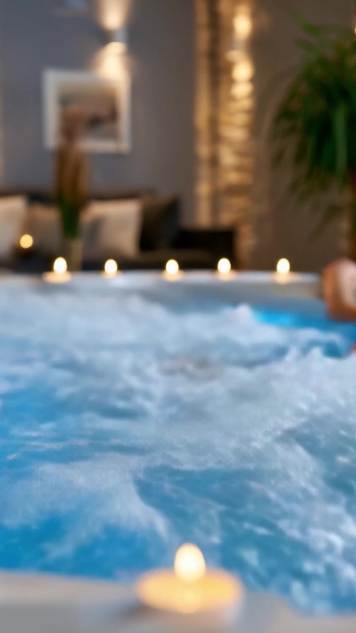 Esperienza di Idromassaggio Rilassante: Una Fuga Tranquilla con Giochi d'Acqua Lenitivi e Illuminazione Ambientale per il Massimo Relax e Sollievo dallo Stress
