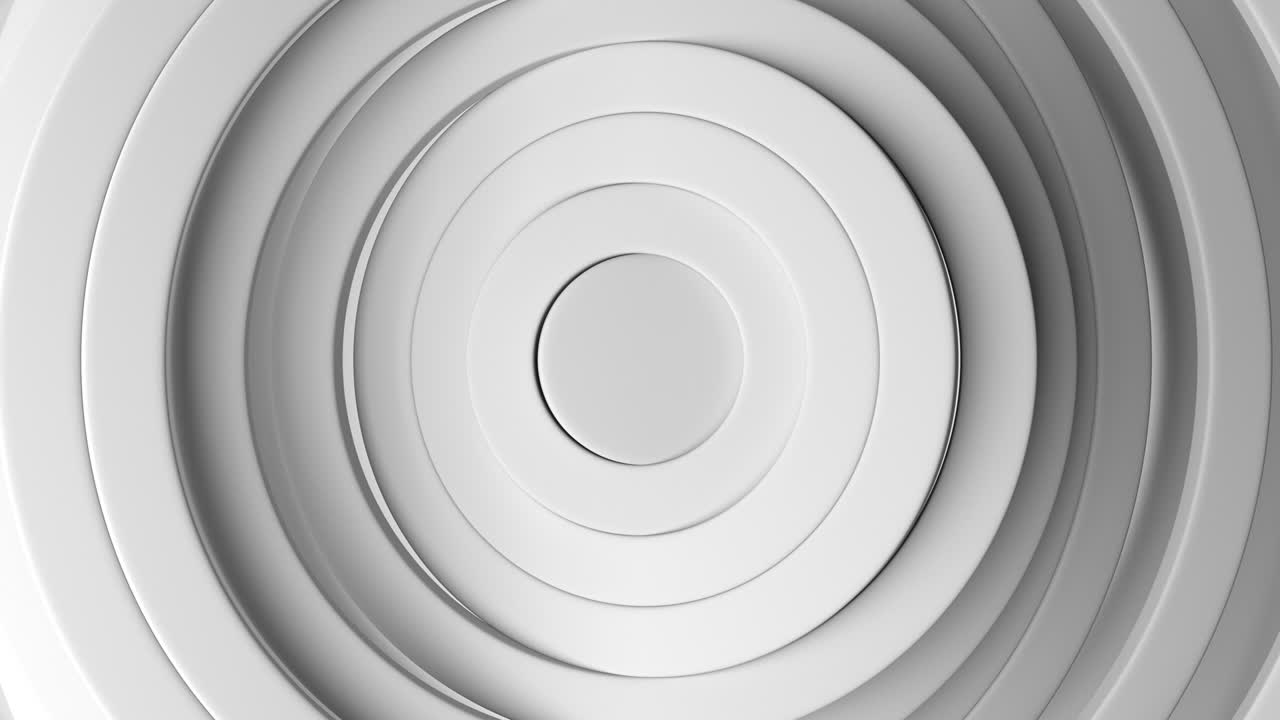 círculos blancos abstractos ondulando, patrón de círculos con el efecto de desplazamiento. animación de anillos blancos limpios.