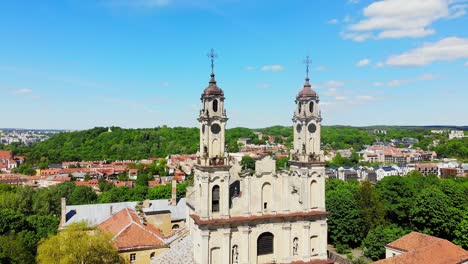 zoom in view catholic church of ascension in capital city vilnius, lithuania. historical landmark attraction destination. unesco heritage site lithuania.