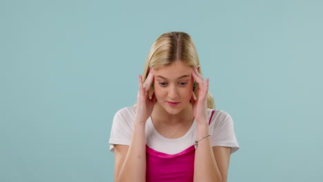 surprise, stress and face of woman with anxiety