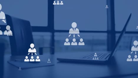 animation of network of connections with icons over office