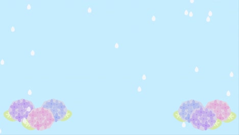 lindas flores de hortensia y animación de lluvia