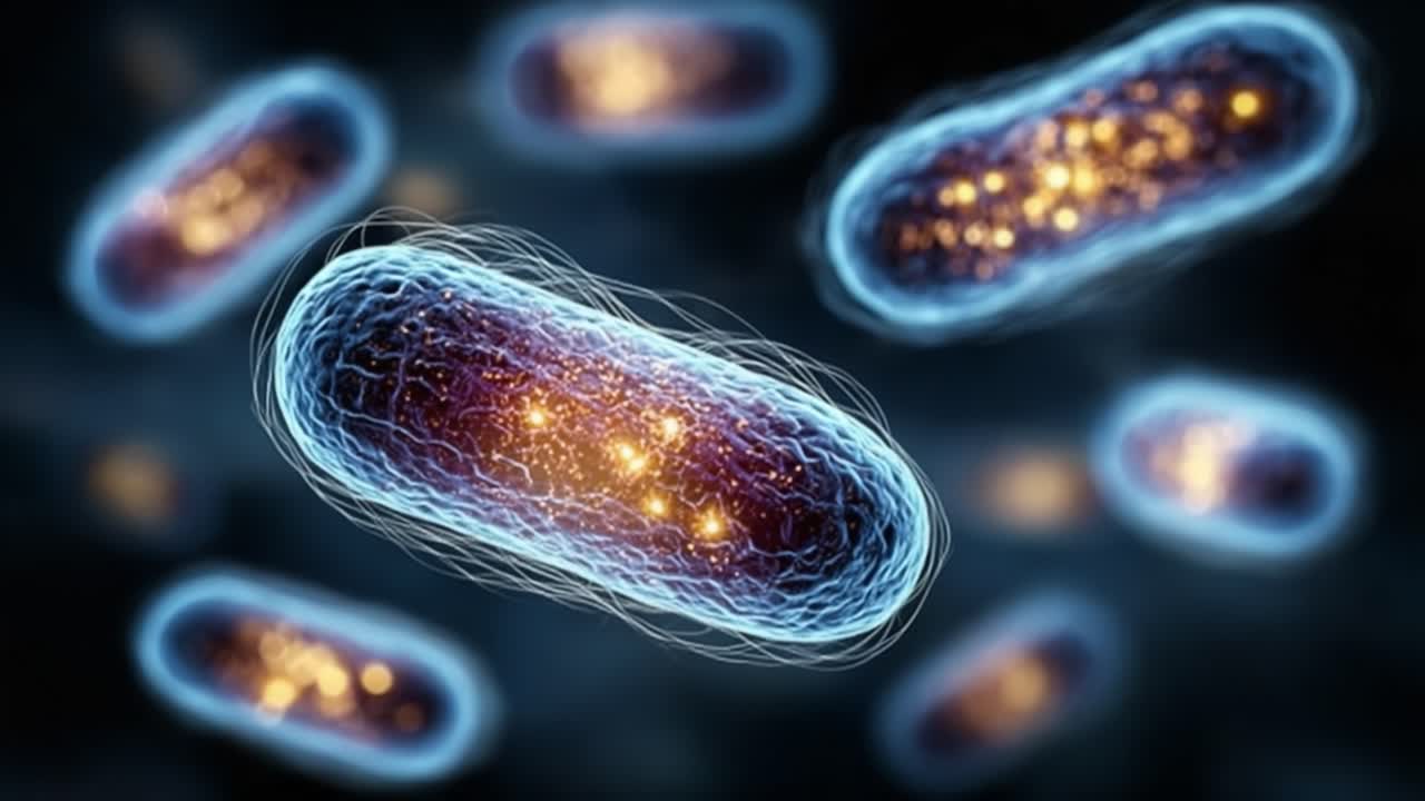 Exploring the Microscopic World: Vibrant Visualization of Bacteria with Glowing Elements Showcasing the Intricate Structures and Dynamics of Microorganisms