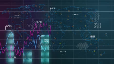 financial data and global statistics animation over world map background