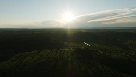 aerial view of scenic valley landscape at sunset