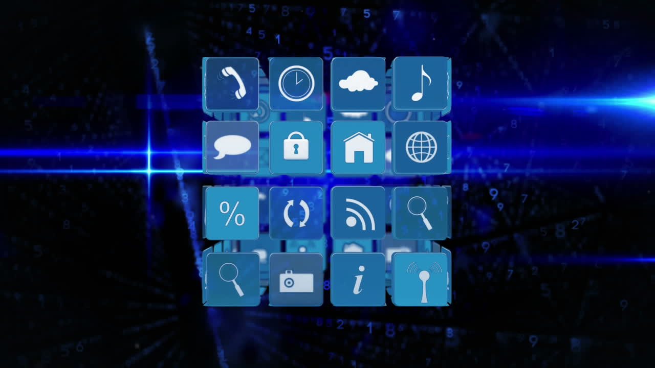y iconos de aplicaciones en línea en cuadrados y números