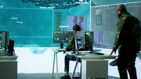 officer managing surveillance cctv system with data analysis and processing