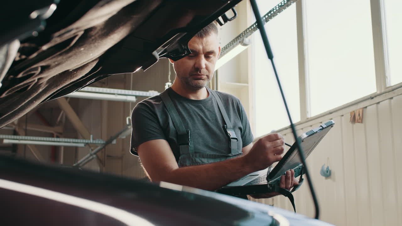 mecánico de automóviles diagnosticando un coche