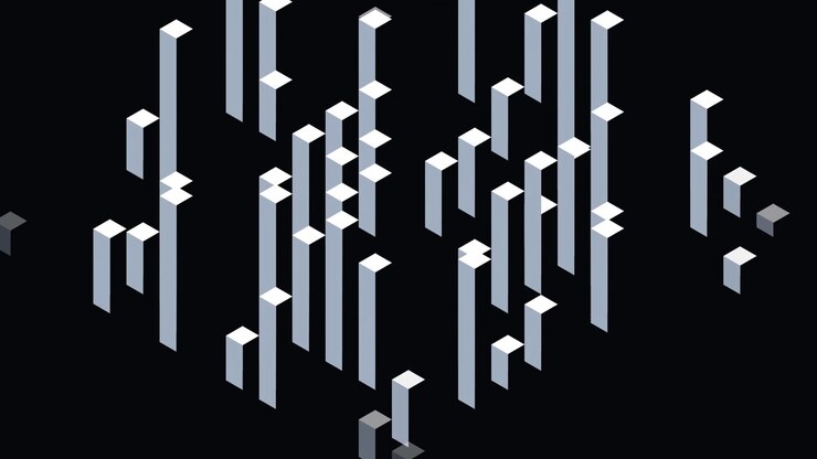 Abstract 3D Bar Graph Animation with Rising and Falling Columns