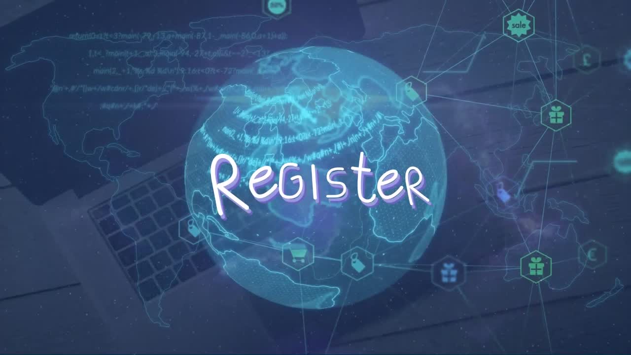 animación del procesamiento de datos sobre el globo y el texto del registro