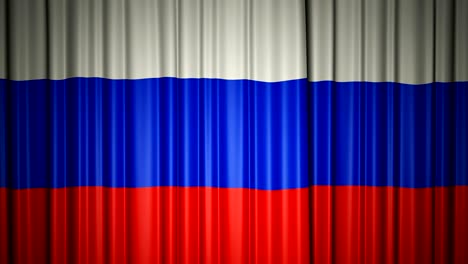 russia flag. 3d animation of opening and closing curtains with flag. 4k