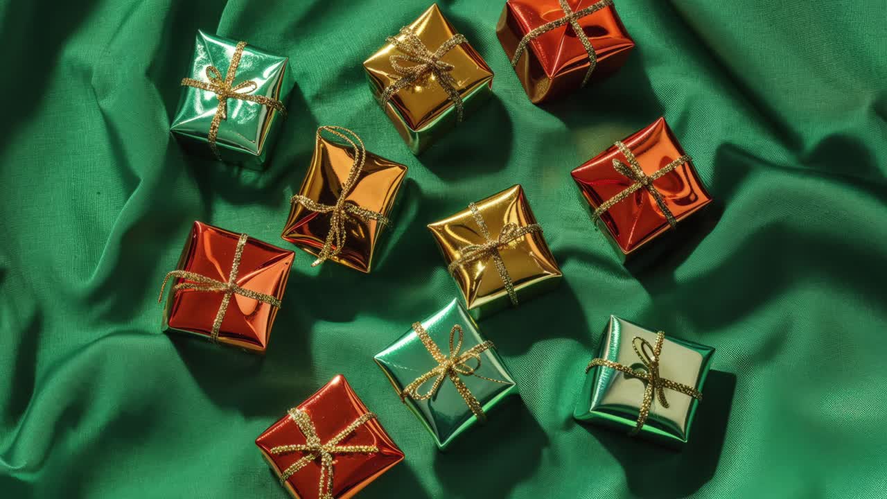 pequeños regalos envueltos en tela verde