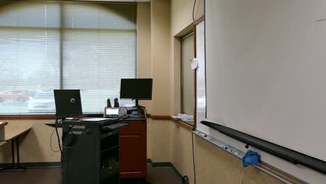 classroom computers and technology in front of room