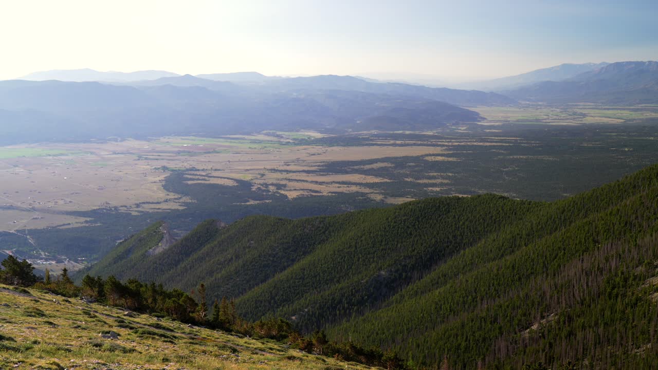 Chalk Cliffs Mt Mount Princeton Colorado trail Salida landscape valley view summit hiking 14er spring summer Sawatch Range Rocky Mountains Sawatch Range blue sky morning haze pan left motion slowly