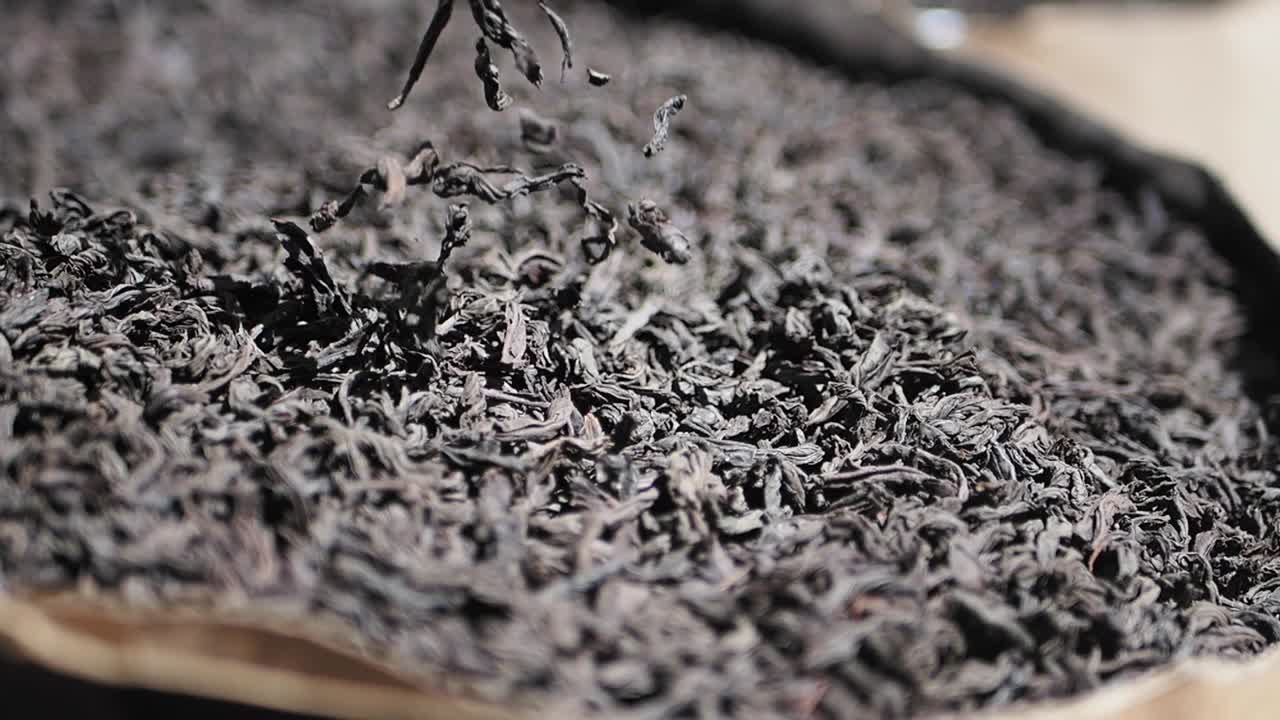 Close-up view of loose black tea
