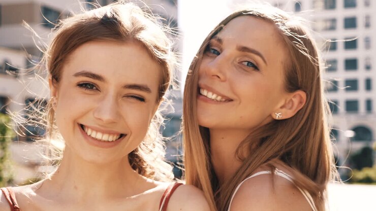 Two young women smiling outdoors