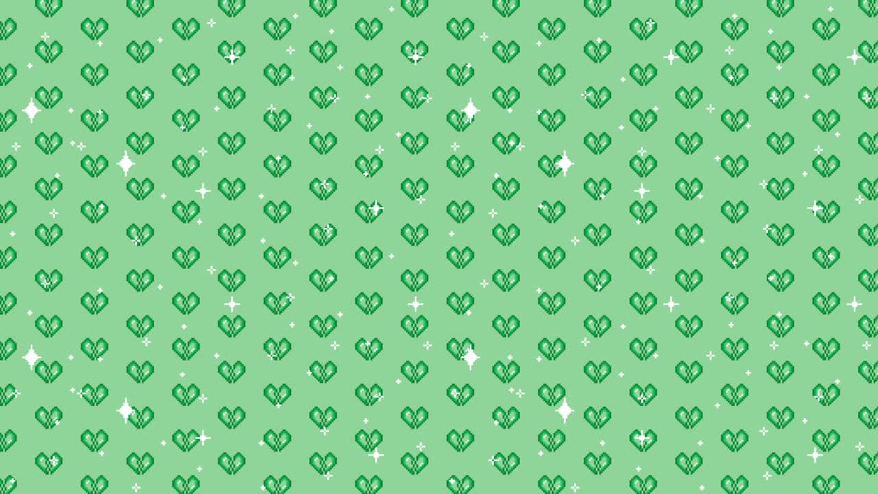 Green Pixel Art Heart Pattern with Sparkles