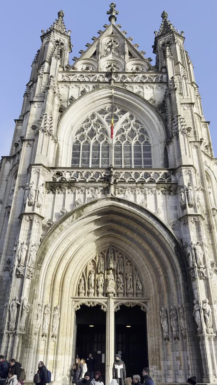 Architectural Detail of a Church with People