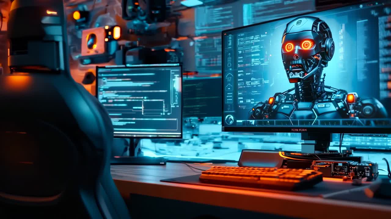 A computer monitor sitting on top of a desk next to a keyboard and mouse