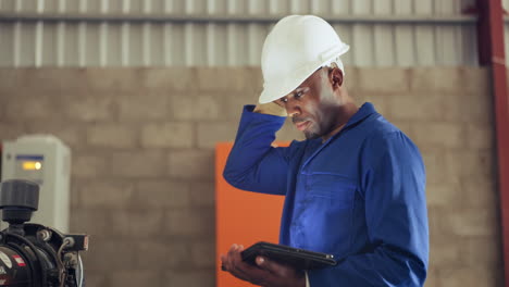 Worker,-thinking-and-tablet-for-machine-check