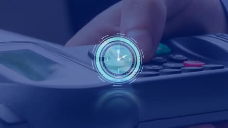 animación del reloj moviéndose rápidamente sobre el terminal de pago