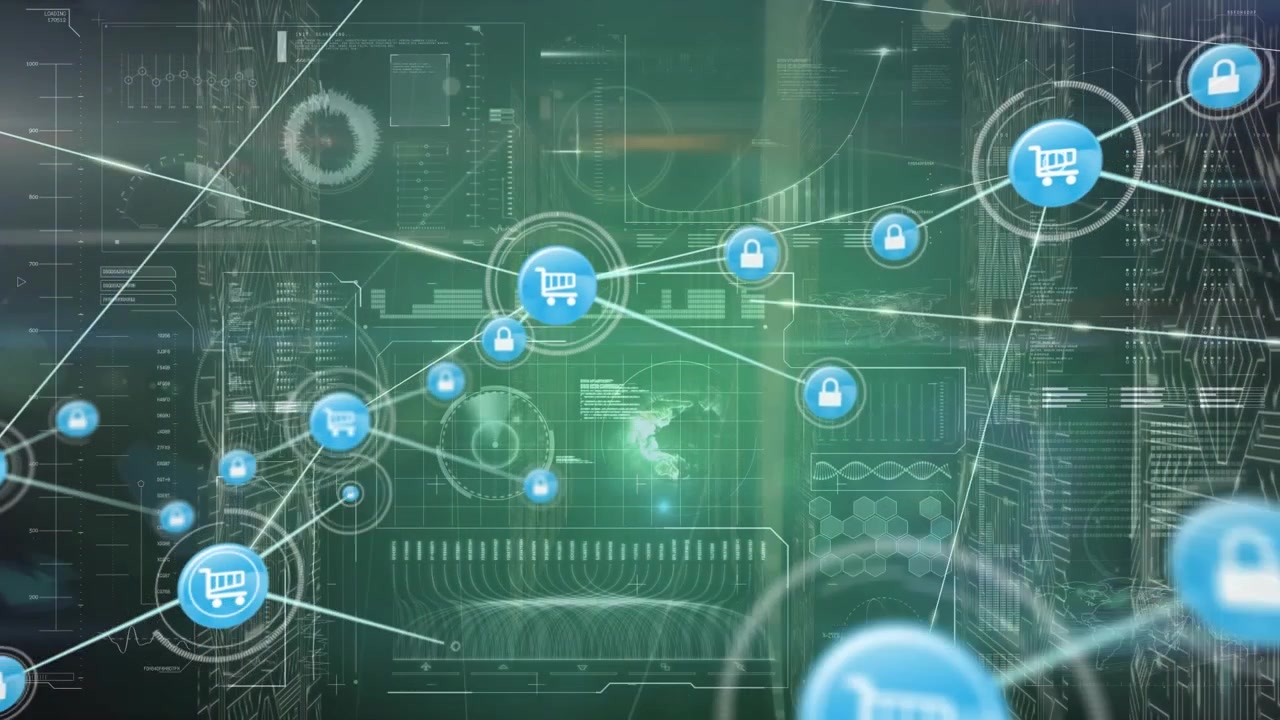 Animation af et netværk af forbindelser og databehandling over computerservere