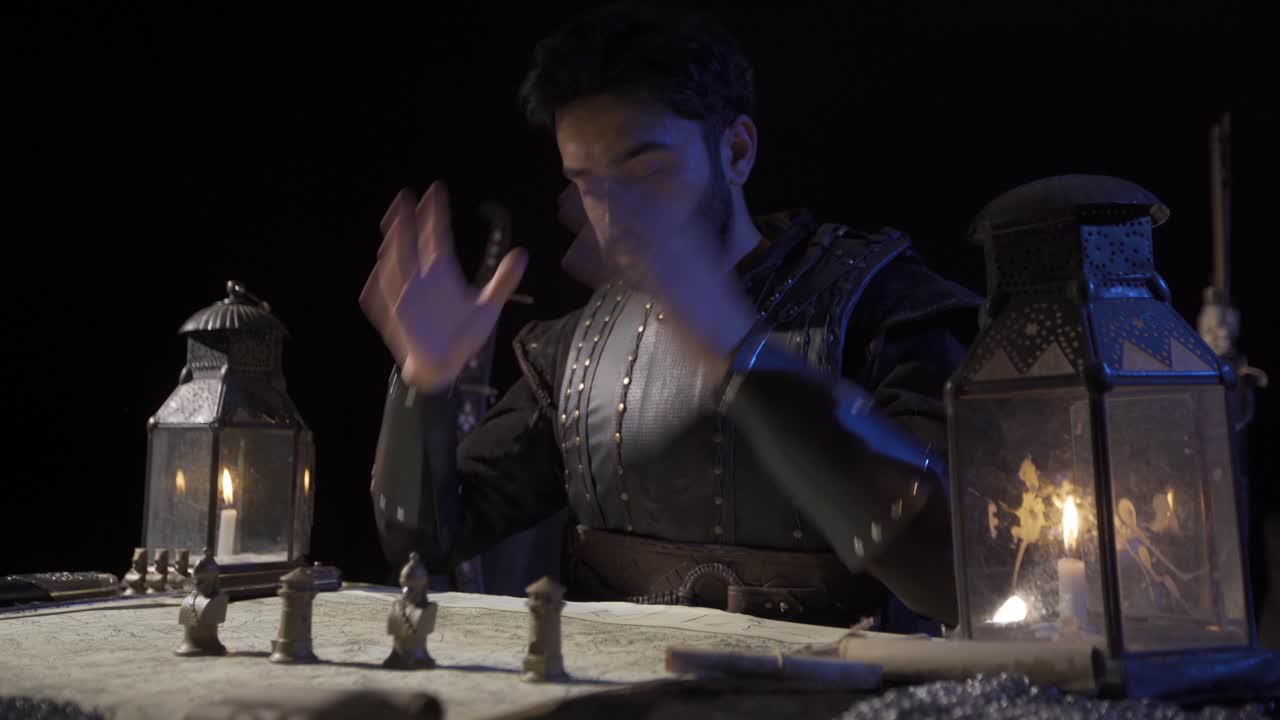 계획할 때 화를 내고 테이블을 두드린 사령관.