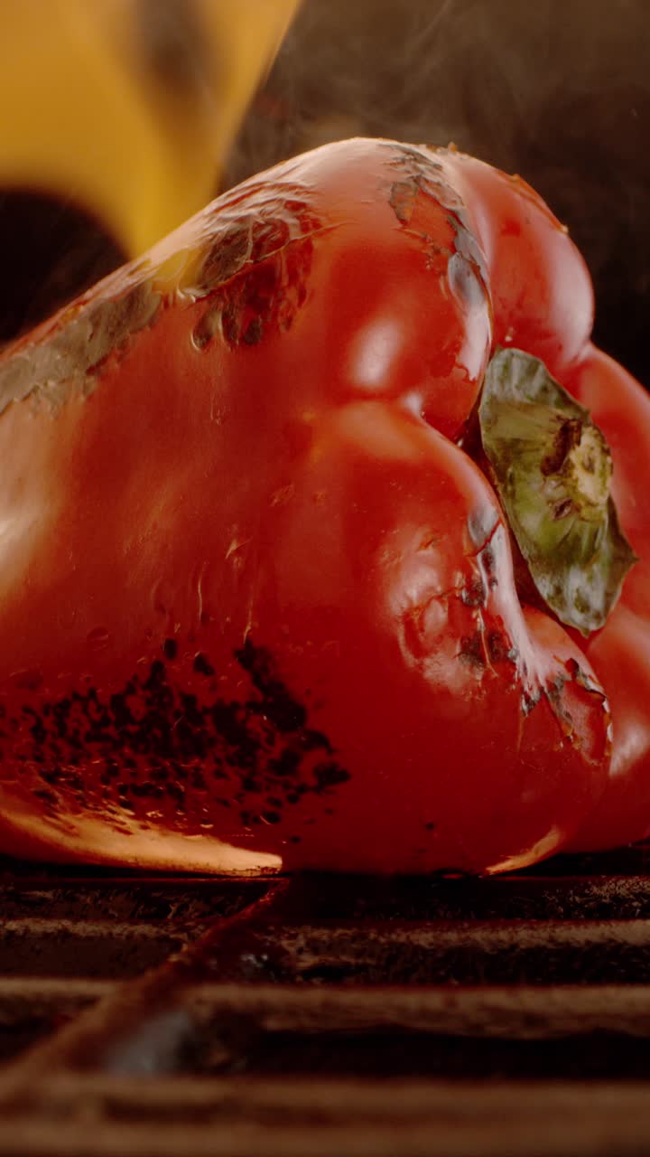 Grilled Red Bell Pepper on Fire