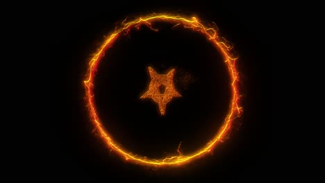 Mystic-symbol-of-esoteric-pentagram-rotating-within-ring-of-blazing-fire-on-black-background