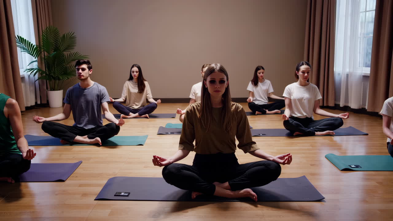 sesión de meditación en grupo de yoga