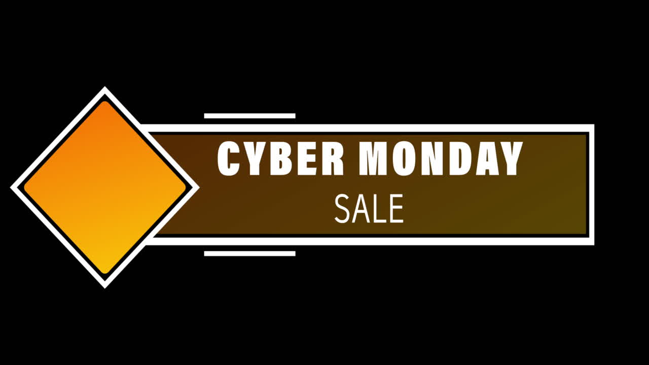 texto de venta blanco y naranja de cyber monday que aparece contra una pantalla negra