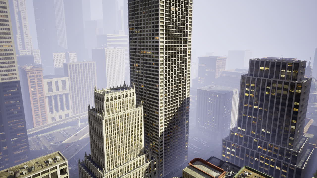 Skyline panorama reveals urban splendor shrouded in subtle mist and history