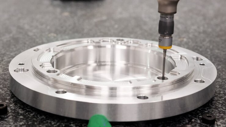 Close Up Of Precision Measuring Machine Checking Component In Engineering Plant