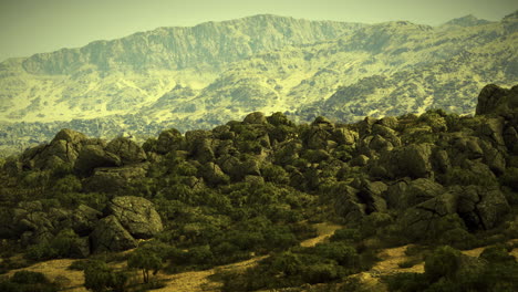 majestic mountain range with rocky outcrops in golden sunlight