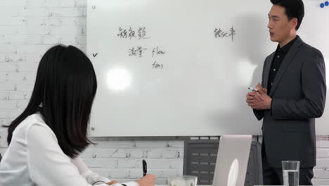 mature business man leading business team meeting, presentation in office for training, workshop. women employee at table listen to speaker, coach or manager talking strategy, sales growth pitch
