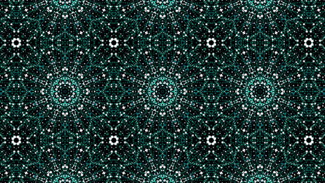 abstract kaleidoscope pattern in blue and green tones. mirror looped animation of tiny dots of arabic ornament. floral elements.