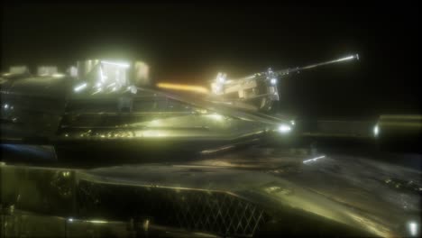 tanque en la oscuridad con luces brillantes